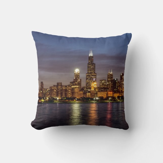 Chicago Cityscape Night New Cushion (Front)