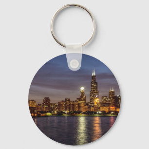 Chicago Cityscape Night New Key Ring