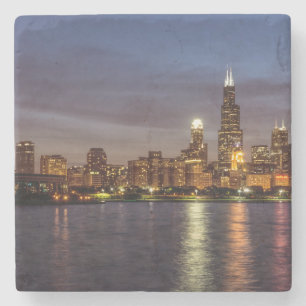Chicago Cityscape Night New Stone Coaster