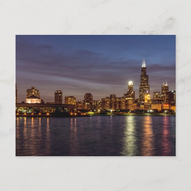 Chicago Cityscape Night Postcard (Front)