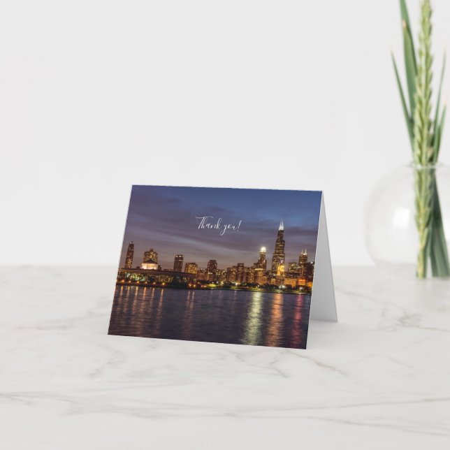 Chicago Cityscape Night Thank You Card (Front)
