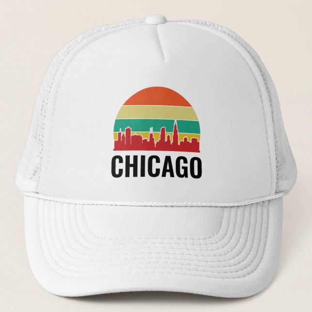 Chicago Cityscape Vintage Sunset Trucker Hat (Front)
