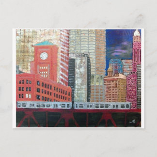 Chicago Cityscape with El Train Postcard