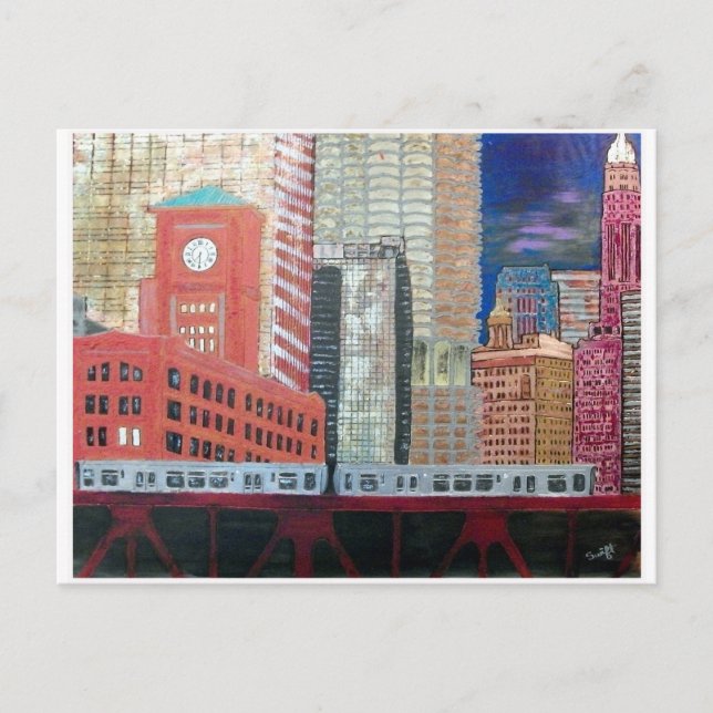 Chicago Cityscape with El Train Postcard (Front)