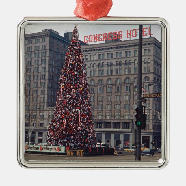 Chicago Congress Hotel Christmas Tree 1963 Photo Metal Tree Decoration (Front)