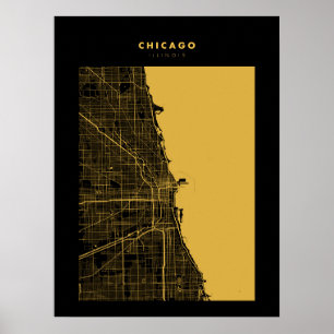 Chicago Dark Gold City Map Poster