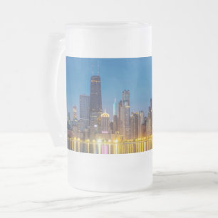 Chicago Dawn Cityscape Frosted Glass Beer Mug