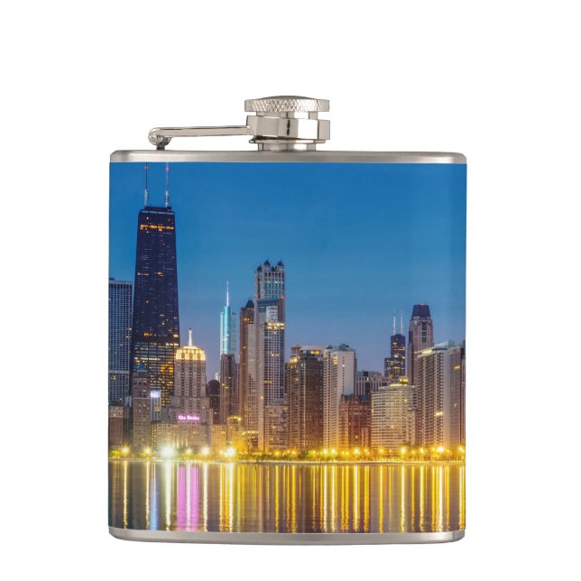 Chicago Dawn Cityscape Hip Flask (Front)