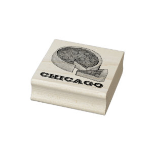 Chicago Deep Dish Pepperoni Cheese Pizza Pie Slice Rubber Stamp