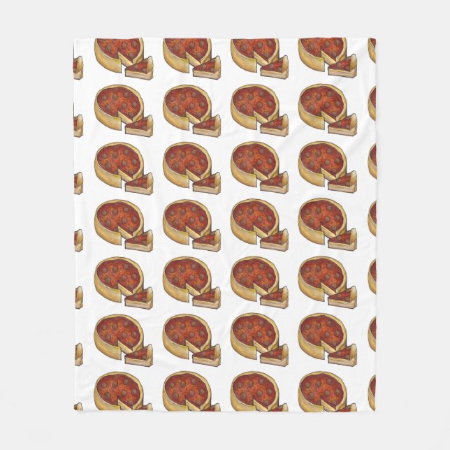 Chicago Deep Dish Pepperoni Pizza Pie Slice Fleece Blanket (Front)