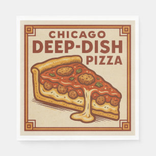 Chicago Deep-Dish Pizza, Retro Style 2026 Napkin