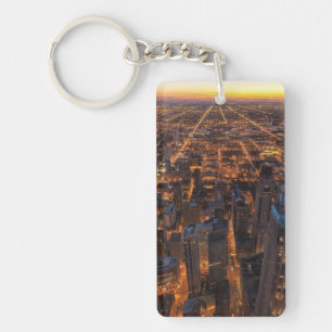 Chicago downtown at sunset key ring