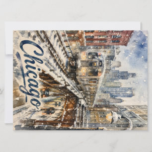 Chicago El Train in the Winter Snow Card