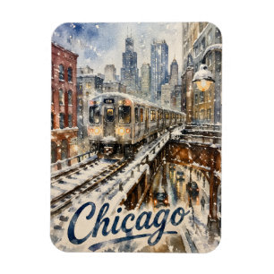 Chicago El Train in the Winter Snow Magnet