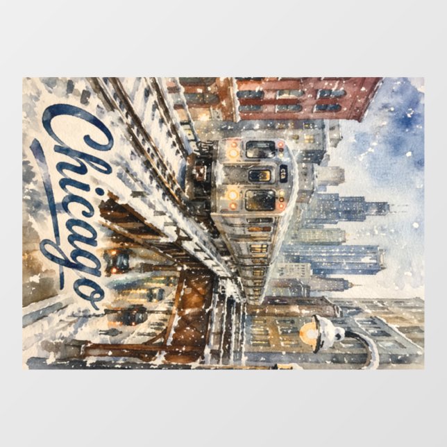 Chicago El Train in the Winter Snow Window Cling (Sheet)