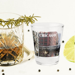 Chicago Elevated Loop Train Photo Shot Glass