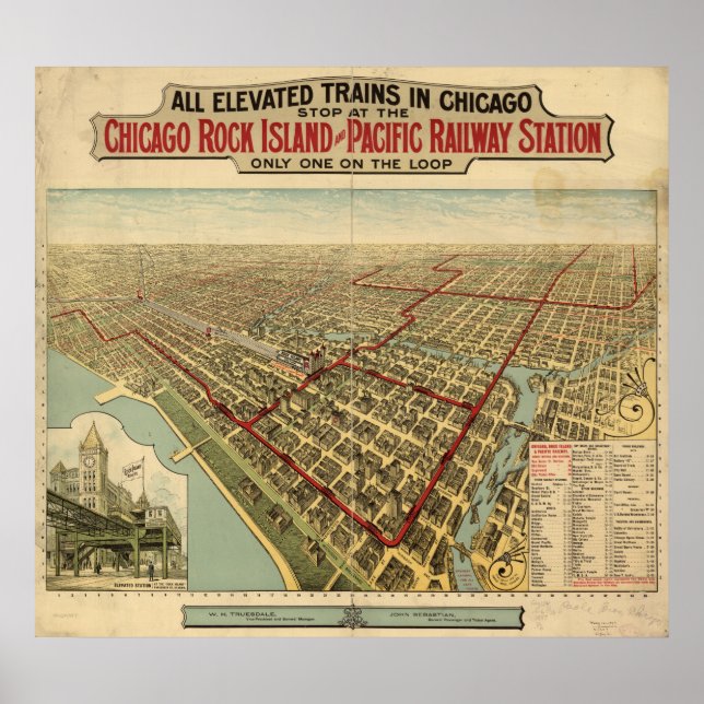 Chicago Elevated Trains 1897 Panoramic Map Poster (Front)