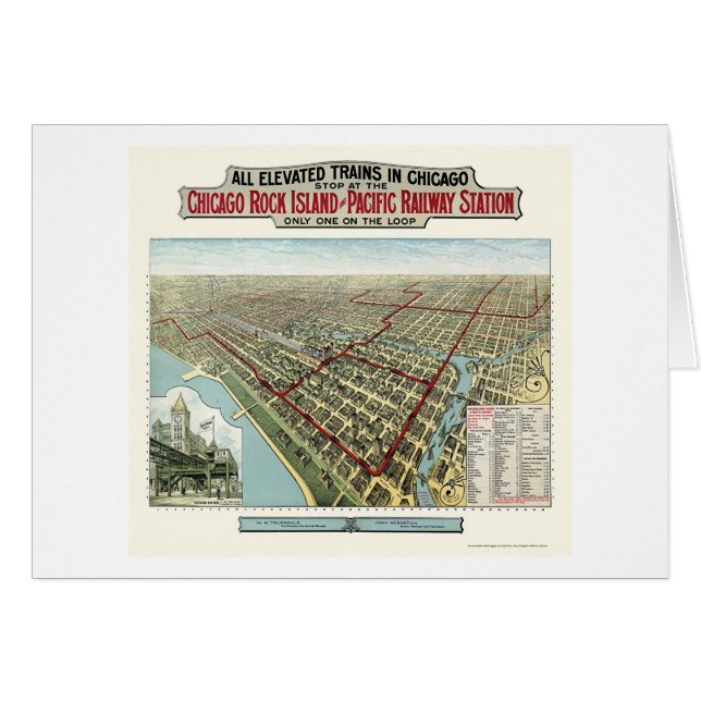Chicago Elevated Trains, IL Panoramic Map - 1893 (Front Horizontal)