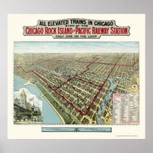 Chicago Elevated Trains, IL Panoramic Map - 1893 Poster