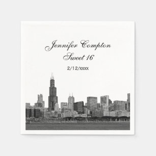 Chicago Etched Look Skyline Sweet 16 Napkin