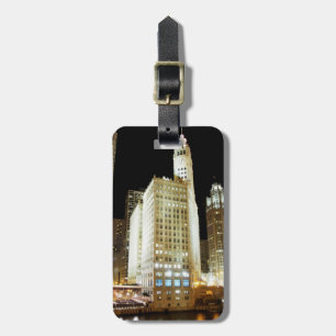 Chicago famous landmark at night luggage tag