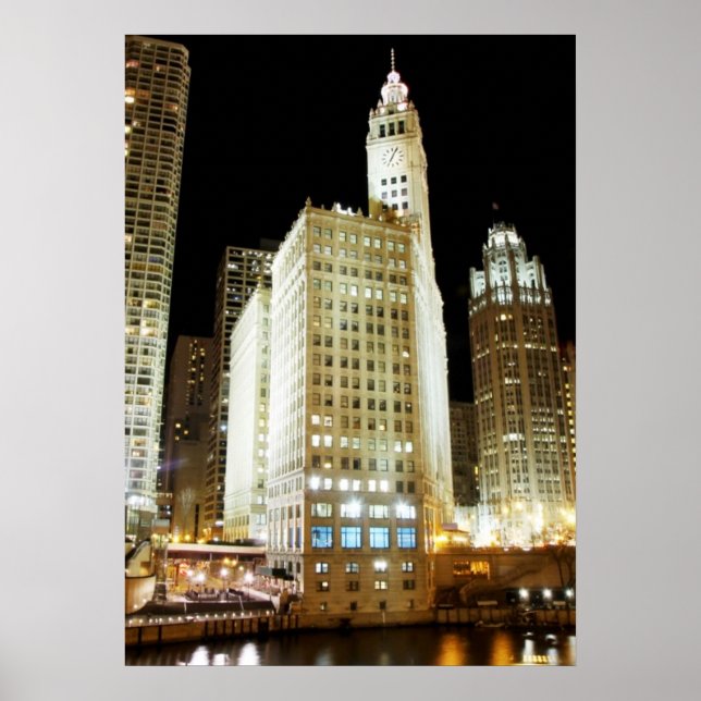 Chicago famous landmark at night poster (Front)