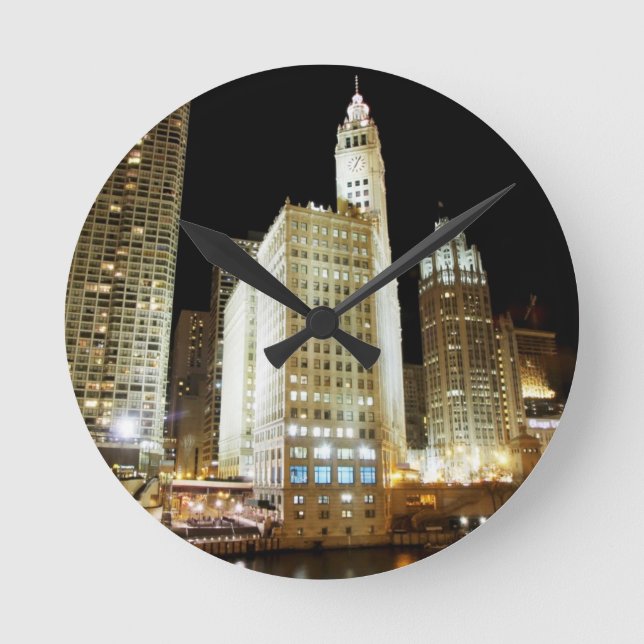 Chicago famous landmark at night round clock (Front)