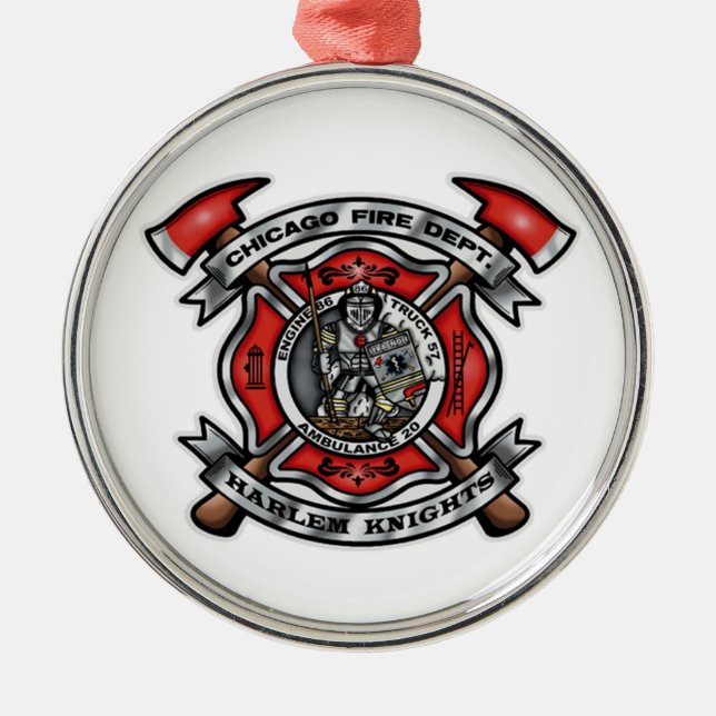 Chicago Fire Department/Harlem Knights E86 T57 A20 Metal Tree Decoration (Front)