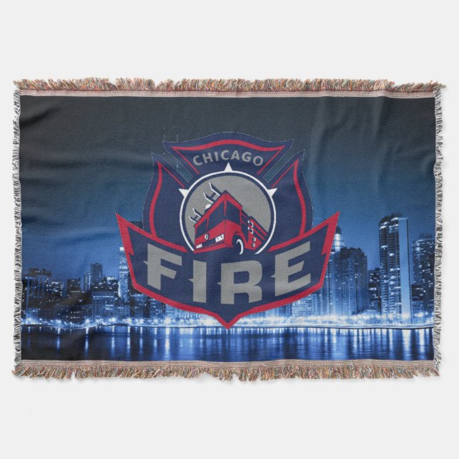 Chicago Fire With Skyline Throw Blanket (Front)