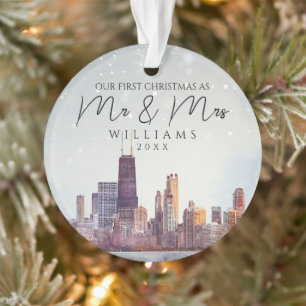 Chicago First Christmas As Mr & Mrs Wedding Ornament