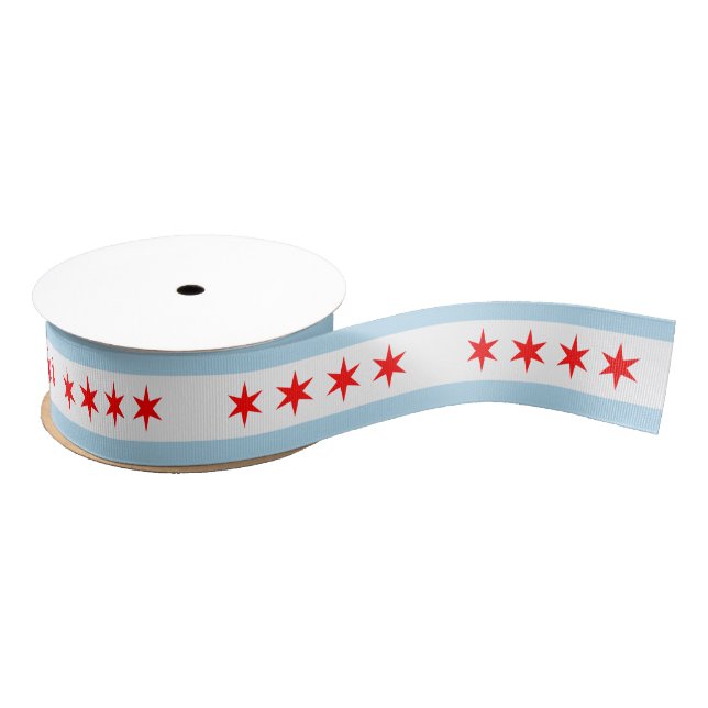 Chicago Flag 4 Red 6-Pointed Stars 2 Blue Stripes Grosgrain Ribbon (Spool)