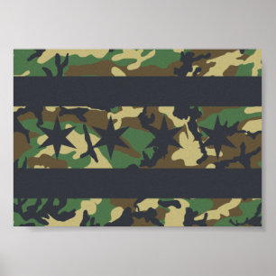 Chicago Flag Camo Design Poster