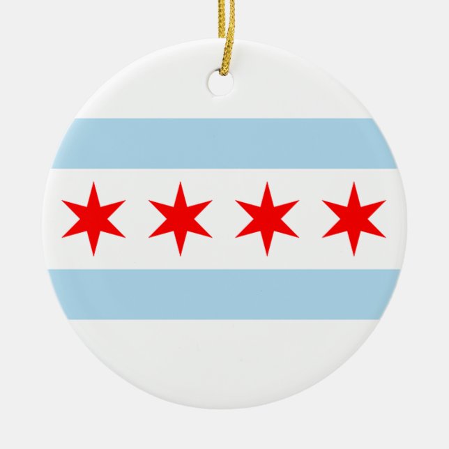 Chicago Flag Ceramic Tree Decoration (Front)