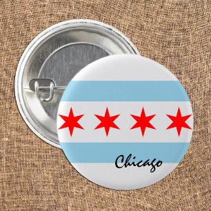 Chicago Flag, City & Illinois State USA / sports 3 Cm Round Badge