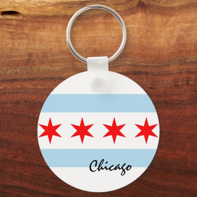 Chicago Flag, City & Illinois State USA / sports Key Ring (Back)