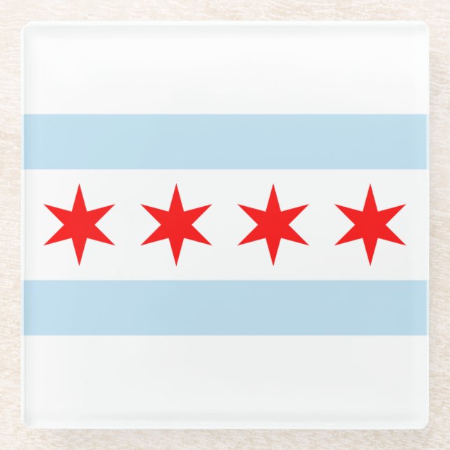 Chicago Flag Glass Coaster (Front)