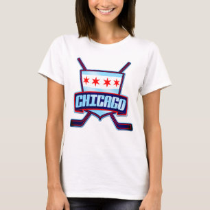 Chicago Flag Hockey Logo With Back Print T-Shirt