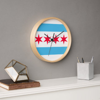 Chicago Flag Inspired Retro City Pride Design Clock