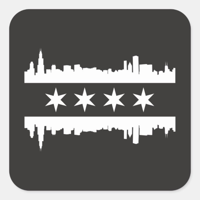 Chicago Flag & Skyline - Black and White Square Sticker (Front)