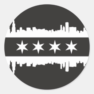 Chicago Flag/Skyline in Black & White Classic Round Sticker