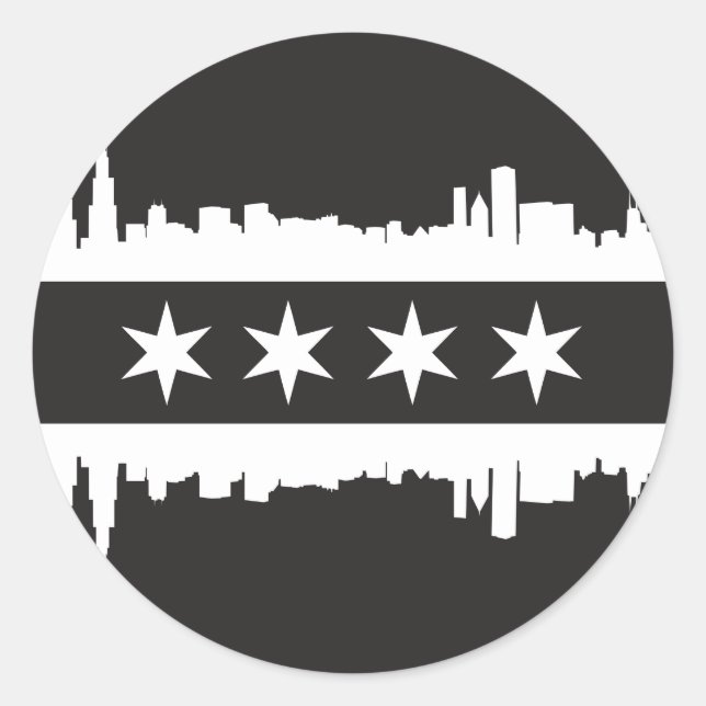 Chicago Flag/Skyline in Black & White Classic Round Sticker (Front)