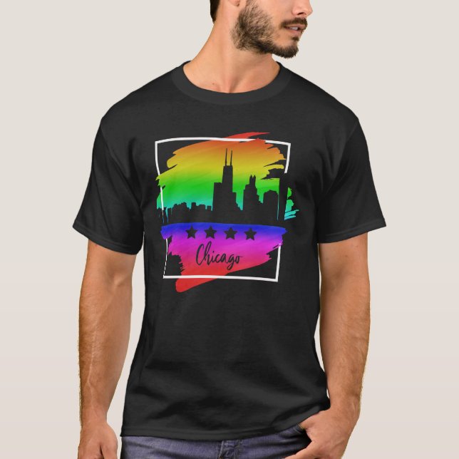 Chicago Flag Skyline LGBT Gay Pride Parade T-Shirt (Front)