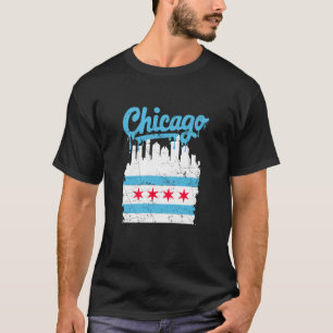Chicago Flag Skyline Vintage Drip Distressed USA C T-Shirt