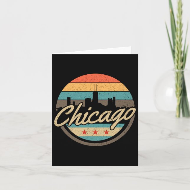 Chicago Flag Skyline Vintage Illinois Usa Souvenir Card (Front)