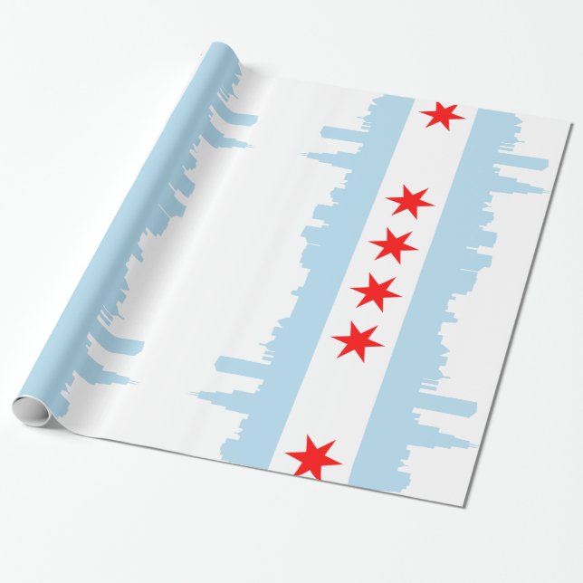 Chicago Flag Skyline Wrapping Paper (Unrolled)
