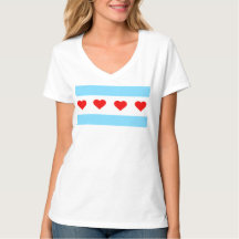 Chicago Flag with hearts ladies v-neck t-shirt