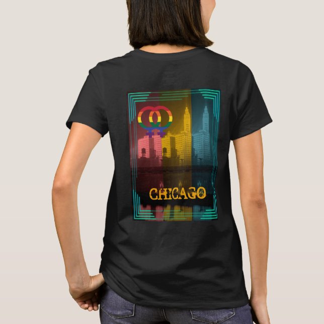 Chicago Gay Pride Lesbian 1930's Wrigley Building T-Shirt (Back)