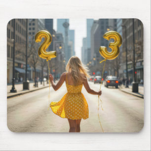 Chicago Girl With Party Balloons Mouse Mat