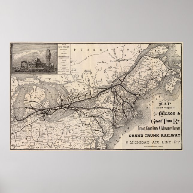 Chicago Grand Trunk Railway Map, 1887 Poster (Front)