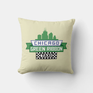 Chicago Green Ribbon Taxi Logo - Fan Art Cushion